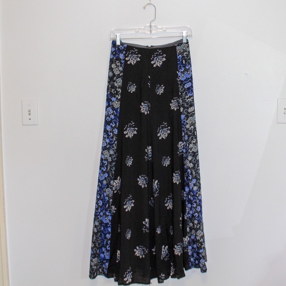 Boho Free People floral blue and black maxi skirt